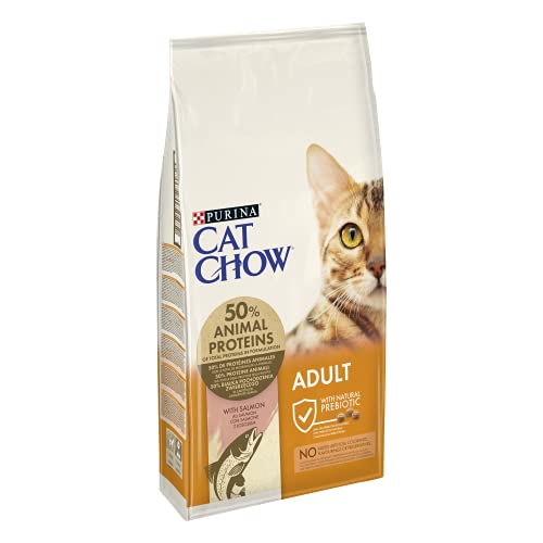 CAT CHOW – Adultos con NaturiumTM – Rico en salmón – 10 kg – Pienso para Gato Adulto