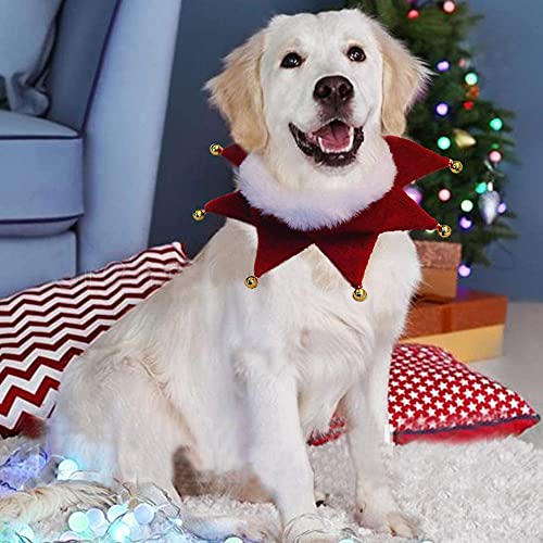 Cdemiy Collar de Navidad para Mascotas, Collar de Perro Ajustable de Navidad con Campanas, Bonitos Accesorios de Decoración de Disfraces Navideños, para Cachorros y Gatos (L)