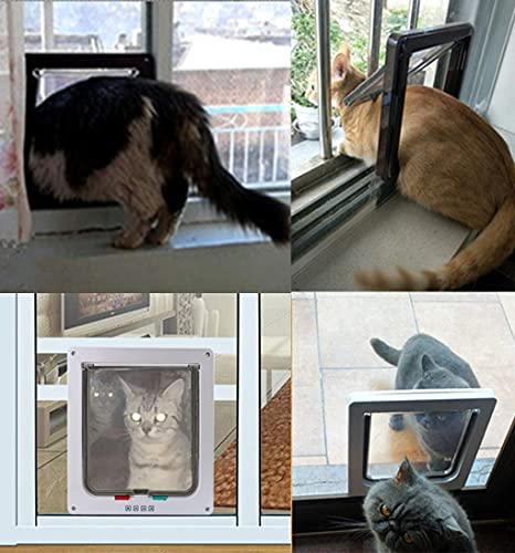 CEESC Puerta de gato grande para ventanas, puerta de gato con bloqueo de 4 vías para ventanas y puerta de cristal deslizante, puerta de solapa impermeable para gatos y perros con circunferencia <63cm