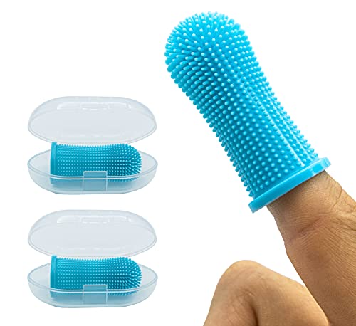 Cepillo de dientes de silicona para perros y gatos 360º (PACK 2 UDS) con diseño ergonómico para dedo - color azul