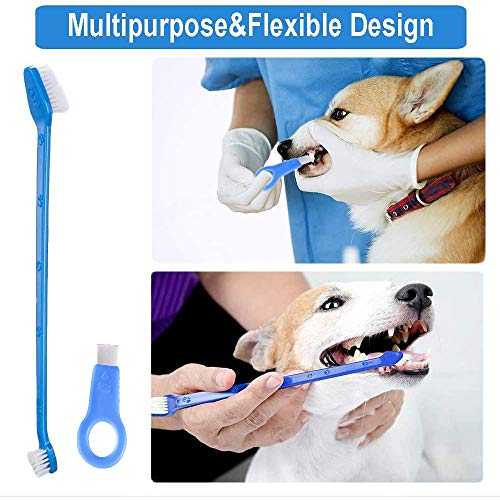 Cepillo de dientes para mascotas para perros, gatos y mascotas pequeñas, diseño de doble cabeza,kit de herramientas profesionales de limpieza de dientes para perros y gatos