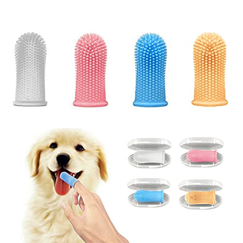 Cepillo de dientes para perros Bileumec, kit de cepillo de dientes para dedos (paquete de 4), cerdas completamente envueltas, dientes fáciles de limpiar