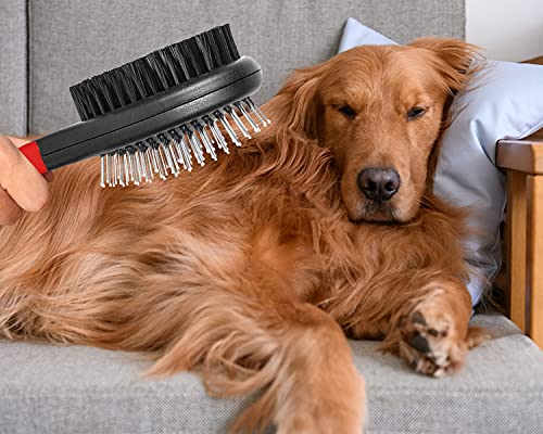 Cepillo para perro para aseo de 2 caras y cerdas para eliminar el pelo largo y corto, cepillo para gato peine para desenredar y limpiar la suciedad