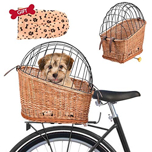 Cesta de bicicleta para perro, cesta de bicicleta, soporte trasero de sauce de sauce para bicicleta, pequeña mascota gato perro jaula portador para bicicletas