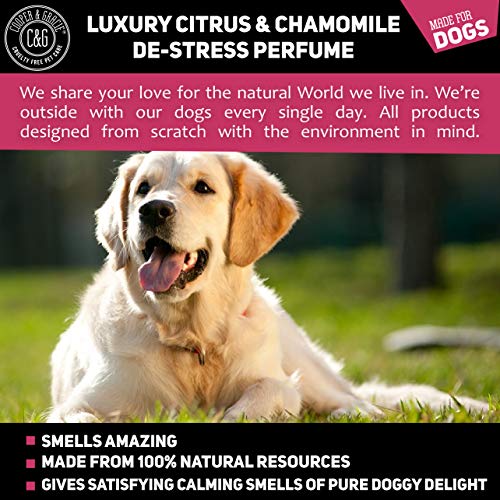 C&G | Perfume en espray para perros de 250 ml de duración para el cuidado de los perros | Calma el nervio y el cachorro ansioso | aceites esenciales de citronela de manzanilla de limón