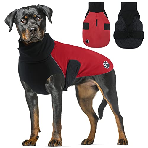 Chaqueta de invierno para perro impermeable, chaleco reflectante de cuello alto para clima frío, ropa reversible para perros pequeños, medianos y grandes, rojo M