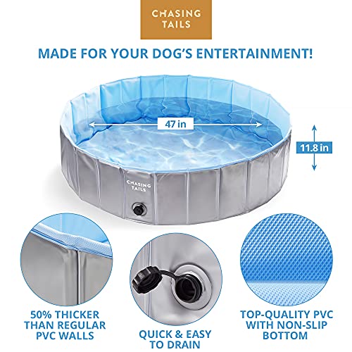 Chasing Tails Piscina de plástico para mascotas de 47 pulgadas, plegable de 11.5 pulgadas, piscina para mascotas de profundidad para nadar – Piscina plegable para perros grandes y pequeños