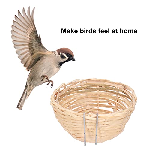 CHICIRIS Nido de Pájaro de Bambú Hecho a Mano, Casa de Cría de Pájaros Fácil de Instalar con Gancho para Loros para Canario