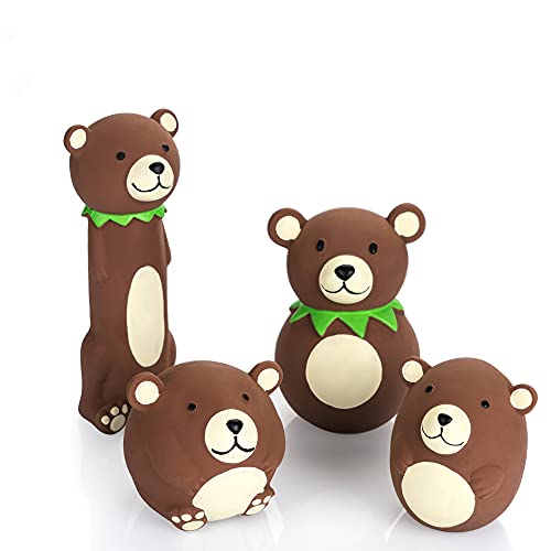 Chiwava 4 juguetes para perros de látex con sonido divertido oso marrón que proporciona a las mascotas un juego interactivo para perros pequeños y medianos.