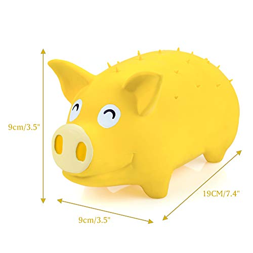 Chiwava 7,4 Pulgadas Juguete Grande de Cerdo para Perros Sonido de gruñido de apretón de Goma de látex Juego Interactivo Color Amarillo