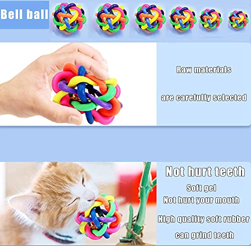 CHUANGOU Bola de Goma Tejida de Colores con cascabeles Pelota interactiva para Perros/Gatos, 7cm