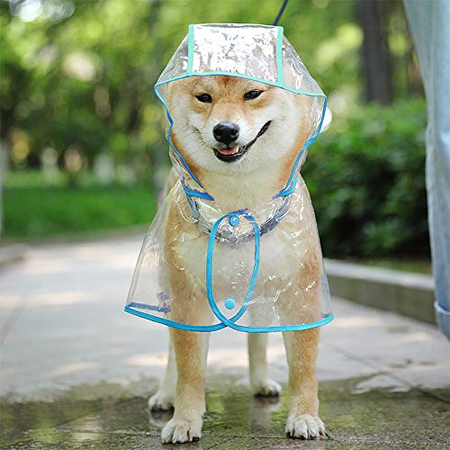 Chubasquero impermeable para perros gatos con capucha ajustable PVC transparente poncho impermeable ultraligero para perros pequeños (azul, M)