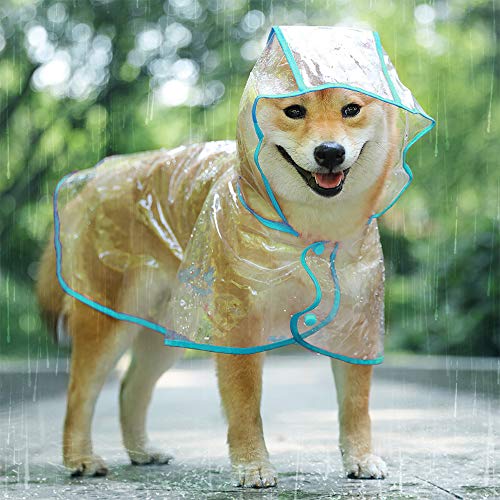 Chubasquero impermeable para perros gatos con capucha ajustable PVC transparente poncho impermeable ultraligero para perros pequeños (azul, M)