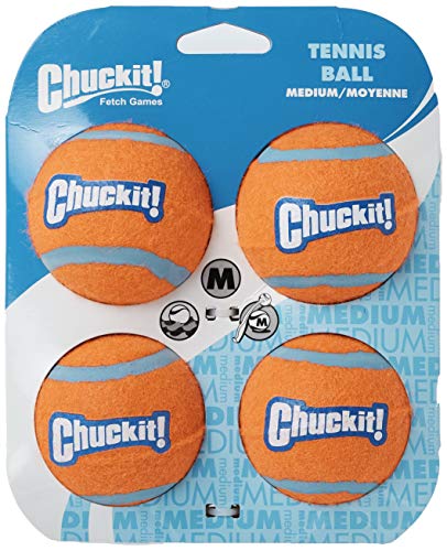Chuckit Tennis Ball, 4 Pelotas para Perros Compatible con el Lanzador, Naranja, M