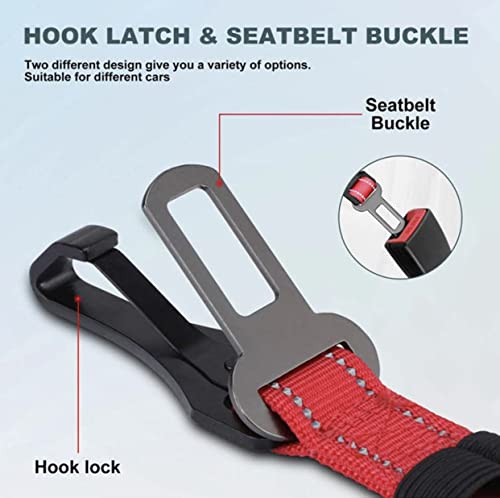 Cinturón de Seguridad para Perro - Nylon Ajustable - Cinturón para Perro - Arnés con Doble Enganche - Mosquetón con Cierre de Seguridad - Color Rojo