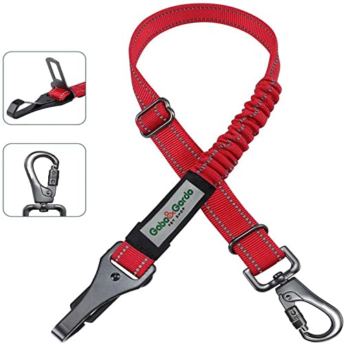 Cinturón de Seguridad para Perro - Nylon Ajustable - Cinturón para Perro - Arnés con Doble Enganche - Mosquetón con Cierre de Seguridad - Color Rojo