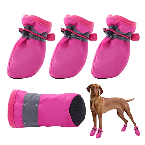 cobee Zapatos protectores para perros, 4 unidades, antideslizantes, con correas reflectantes para perros pequeños, medianos, cachorros, gatos, 1.96 x 1.57 pulgadas (rojo rosa)