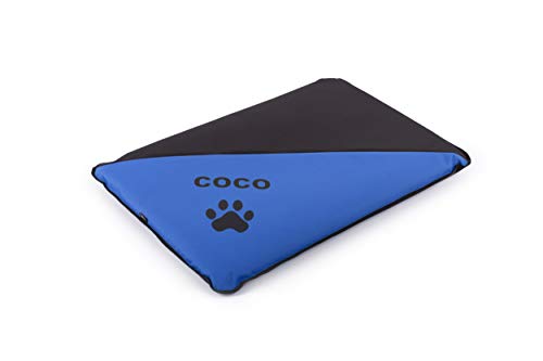 Colchoneta Personalizada para Perros - Impermeable y Resistente - Colchón para Perro Grande, Pequeño y Mediano - Exterior e Interior - Cama Antimordeduras (L - 105 x 75 x 6 CM, Azul)