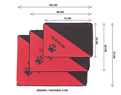 Colchoneta Personalizada para Perros - Impermeable y Resistente - Colchón para Perro Grande, Pequeño y Mediano - Exterior e Interior - Cama Antimordeduras (M - 90 x 60 x 6 CM, Azul)