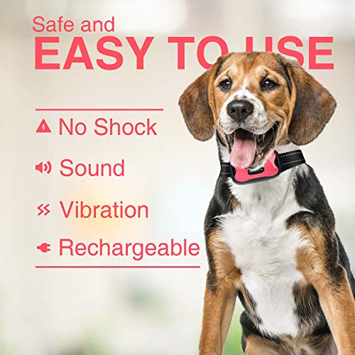 Collar Antiladridos de Perro Recargable para Medianos Grandes Sonido Humano Ajustable y Modo de Vibración para Entrenar Perros Ajuste de Sensibilidad de 7 Niveles - Rosa