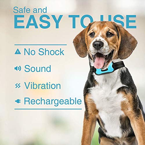 Collar Antiladridos de Perro Recargable para Pequeño Medianos Grandes Sonido Humano Ajustable y Modo de Vibración para Entrenar Perros Ajuste de Sensibilidad de 7 Niveles - Azul