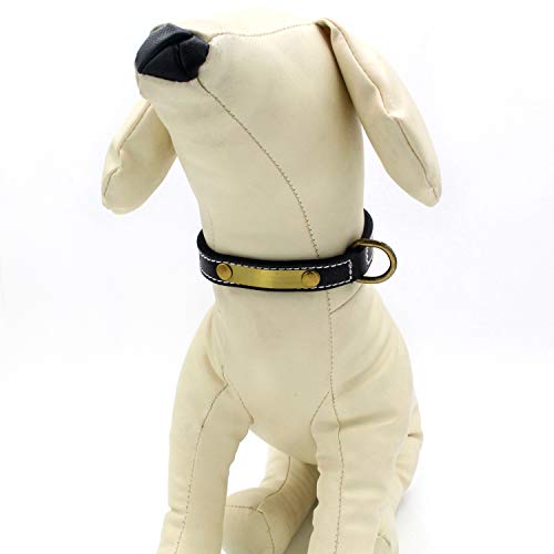 Collar Cuero Suave Acolchado Ajustable Personalizados para Perros Cachorro con Etiqueta de Nombre Grabado Collar Perro Grande Mediano Pequeño Negro