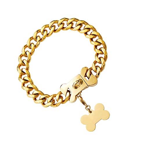 Collar de cadena de oro para perro de 19 mm, collar de eslabones cubanos para perros pequeños, medianos y grandes