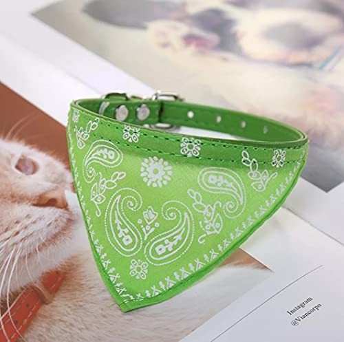 Collar de gato con pañuelo en imitación de cachemira y hebilla en tamaño S: 20-26 cm circunferencia del cuello (verde)