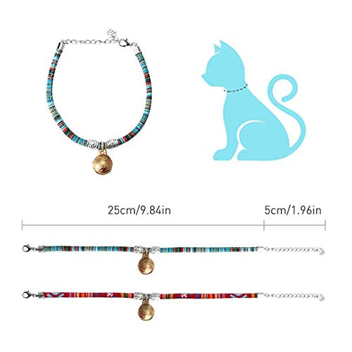 Collar de gato, FayTun Kitten Cat 2PCS Collar de estilo étnico con campana, ajustable 25-30cm Wearable y suave collar de mascotas para los gatos y perros pequeños