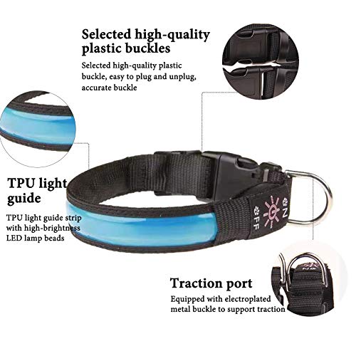 Collar de Perro LED Iluminado Collar de Perro USB Recargable Impermeable,Banda Nocturna para Perros con 3 Modos de Brillo,Hace Que su Perro Sea Visible,Seguro y Visto (Blue, L)