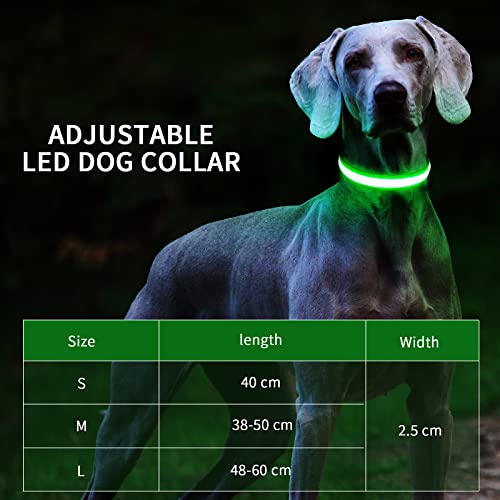 Collar Luminoso Perro Recargable PcEoTllar 7 Colores Intercambiables Collar Luminoso LED Perro Impermeable Ajustable SúPer Brillante para Perros Grandes Medianos PequeñOs - Verde M