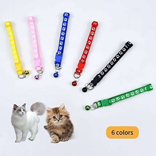 Collar para Mascotas 6 Piezas Vistoso Collares Reflectantes con Campana y Hebilla Collar para Gatos de Nailon para Gatos Ajustable 19-32cm