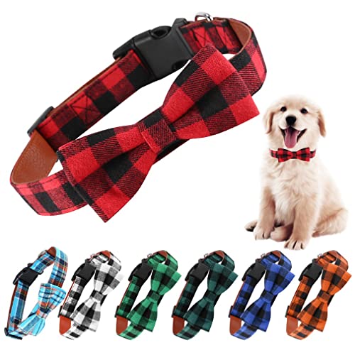Collar Perro con Pajarita de Cuadros, Collares de Pajarita de Tela Escocesa duraderos y cómodos para Perro (L, Negro Rojo)