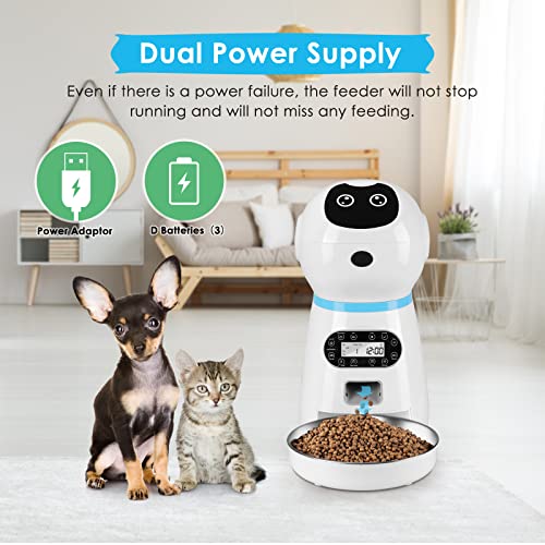 Comedero Automático para Gatos y Perros 3.5L, Dispensador Automático de Alimento con Cuenco de Acero Inoxidable, con Control de Porciones y Función de Grabación de Sonido
