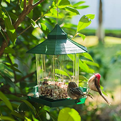 Comedero para Pájaros de Acrílico, Comedero Aves Colgante Transparente y Verde para Jardín o Exterior - 23 x 20 x 15 cm