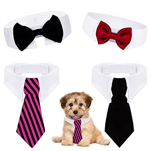 Comius Sharp Corbatas y Pajarita Ajustables de Mascotas, 4 Piezas de Pajarita de Mascotas Corbata Ajustable Ropa Gato Corbatas de Mascotas Perros para Cachorros Accesorios de Fiesta