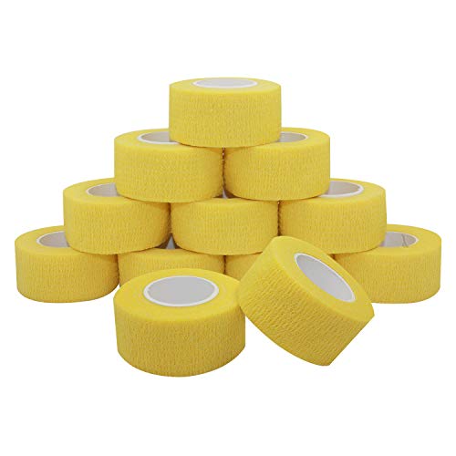 COMOmed Vendajes cohesivos veterinarios Envoltura elástico Vendaje amarillo 2.5cm x 4.5m 12 rollos Tobillo no tejido Certificado FDA