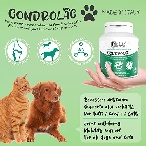 CONDROLAC Condroprotector para Articulaciones de Perros Dosis Alta, Glucosamina 555mg + Condroitina 200mg + Manganeso - 90 Comprimidos para Cachorros y Adultos, Apto para Perros y Gatos - Dulàc