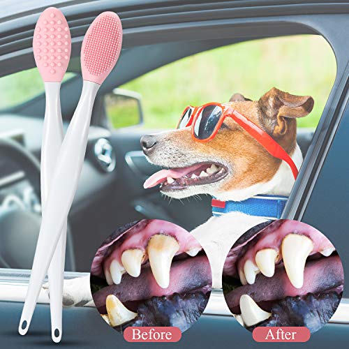 Conjunto de 7 Cepillo de Dientes de Mascotas y Kit Cepillos Dentales de Silicona Suave de Doble Cara con Mango Largo Curvado Cepillos de Dientes de Perro Gato Cepillo de Limpieza Dental para Mascotas