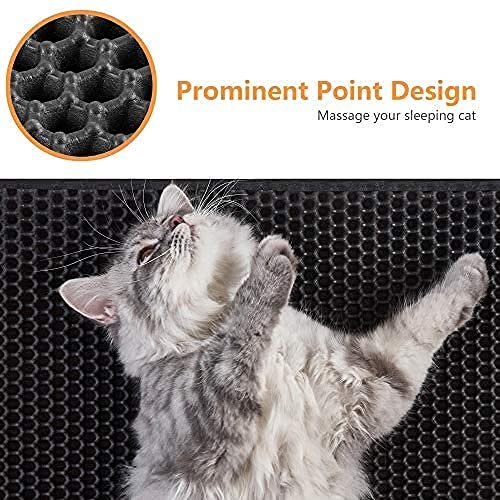 Conlun alfombra arena gatos 50x40cm, alfombrilla arenero gato, diseño de doble capa en forma de panal, orina y material impermeable, diseño de control de basura con asas laterales gris