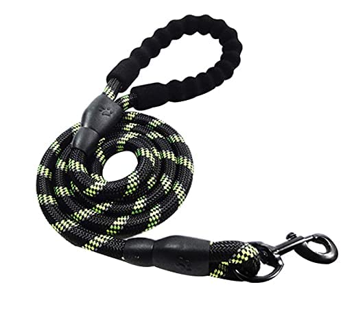 Correa para perros, cómoda empuñadura acolchada y altamente reflectante hilos, correa para perros de talla mediana y grande (1,5 m, negro + verde)