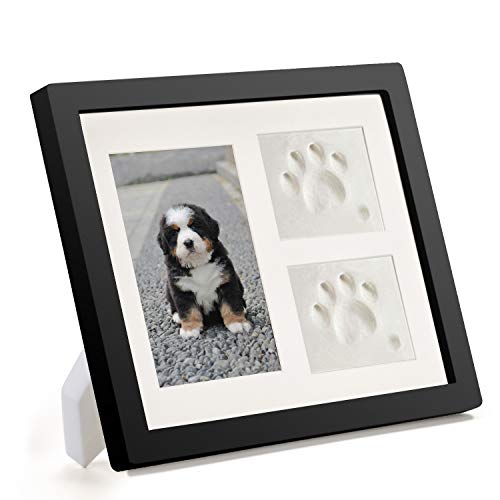 Coryfeel Marco de fotos triple conmemorativo para perros o gatos, 4 x 6 con kit de impresión de arcilla, marco perfecto para amantes de las mascotas, color blanco y negro