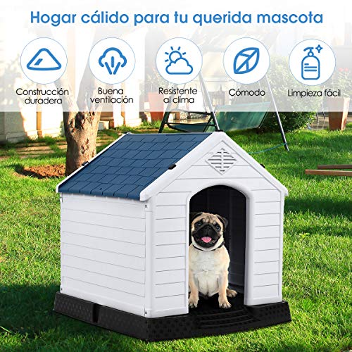 COSTWAY Casa para Perros de Plástico para Jardín Interior y Exterior Caseta para Perro con Suelo Elevado (M)