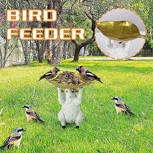 Crazyfly Comedero de estatua de cordero para pájaros, maceta multiusos de resina de animales creativos comederos de aves salvajes decoración de jardín para patio al aire libre