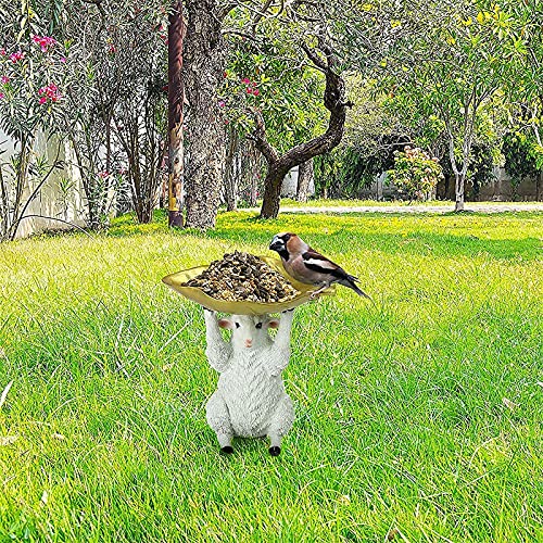 Crazyfly Comedero de estatua de cordero para pájaros, maceta multiusos de resina de animales creativos comederos de aves salvajes decoración de jardín para patio al aire libre