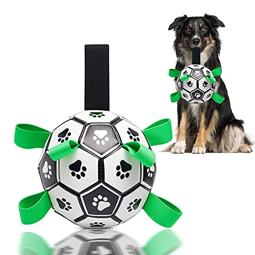 CS COSDDI Juguetes de fútbol para perros, juguete interactivo para perros, pelota de mascota con correas de recuperación para juegos de remolcador de entrenamiento y ejercicios de unión