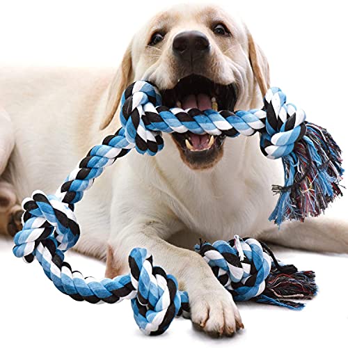 Cuerda de Juguete para Perros, QIANLIA Juguetes para Masticar, 92 cm 5 nudos, Cuerda interactiva para razas de perros medianos y grandes