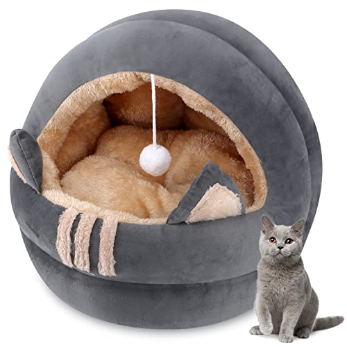 Cueva de felpa suave, con capucha para gatos y perros y gatos, cómoda cama para dormir interior de 50 cm