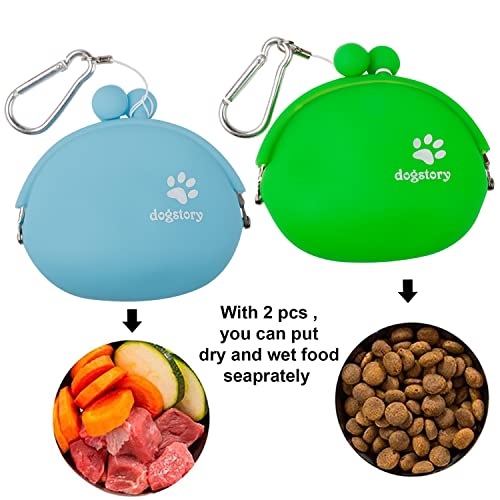 CYWVYNYT 2 bolsas de comida para perros, bolsas para golosinas de perros, bolsas para golosinas de gato portátiles, pequeñas bolsas de entrenamiento con clip de silicona para golosinas caseras