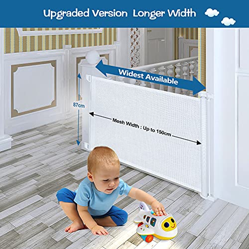 Dancal Valla de seguridad portátil para bebés, 140 cm, plegable, para niños y mascotas, puerta para bebés retráctil en interiores y exteriores